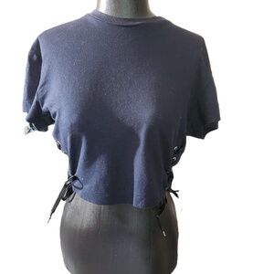 Toga Pulla Blue Short Sleeve Lace Up Crop Top Size S